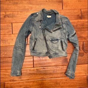 H&M Distressed cropped Moto jean jacket